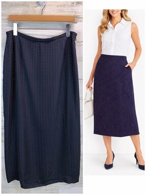 Vintage Talbots Silk Midi Skirt Navy Polka Dot Preppy Classic Core Sz 14